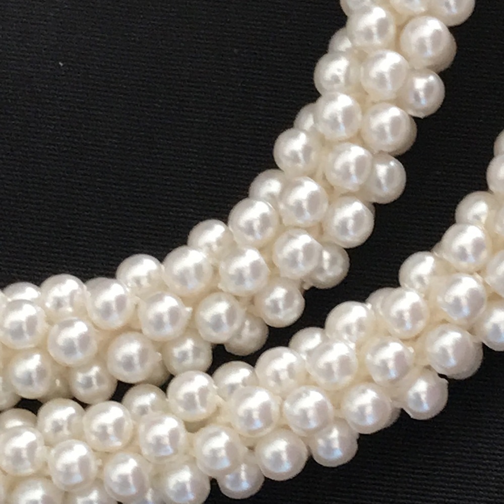 Faux Pearl Necklace, Tassel Wrap Lariat Necklace with Knot, Ivory, Off White